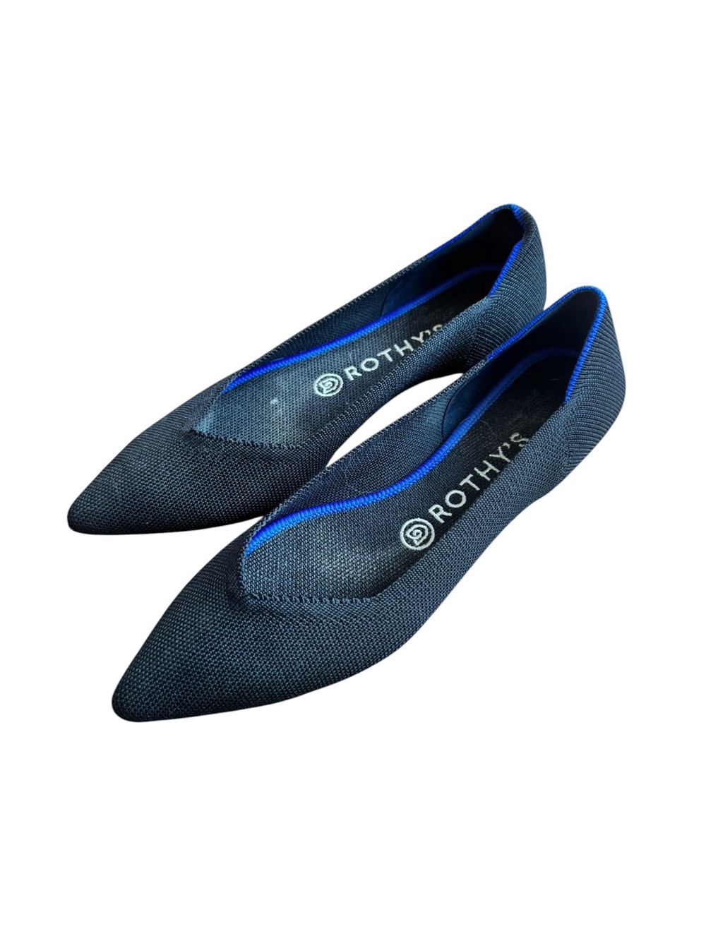 Rothy's Black Knit Pointed Flats with Blue Trim - Picture 3 of 6